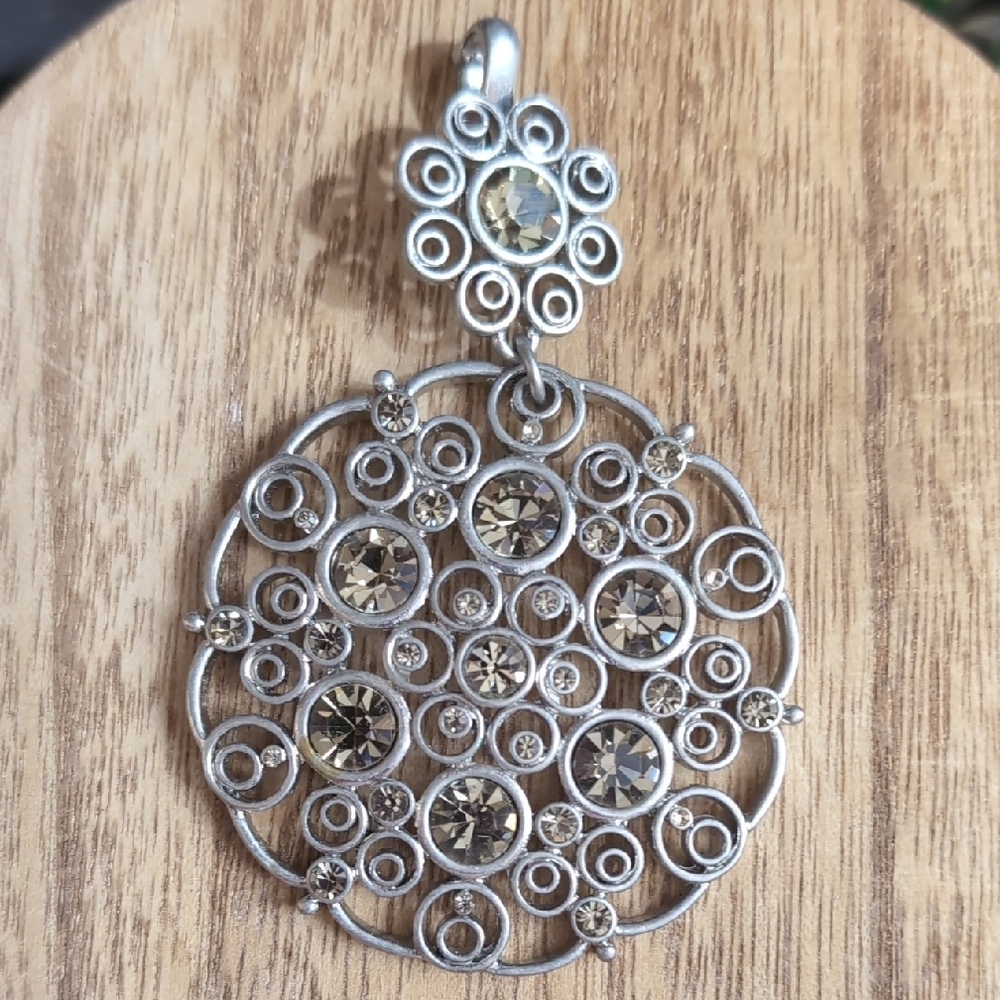 Silver Medallion Pendant with Crystal Accents